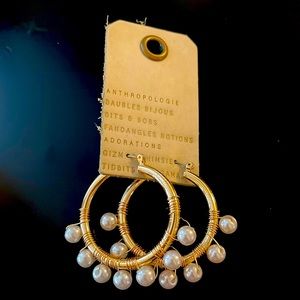 Anthropologie Gold & Pearl Hoop Earrings